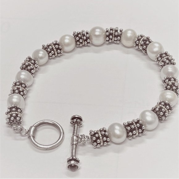 Genuine Pearl Bracelet with Sterling Silver Charms - Picture 1 of 2